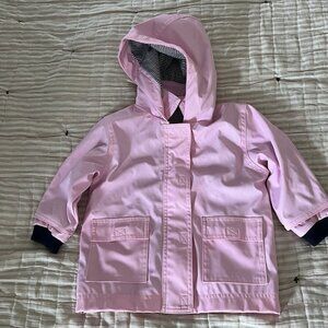 Petit Bateau Girls Pink Raincoat Hooded Sailor Rain Jacket Size 12 M Lined
